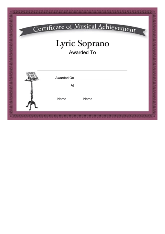 Certificate Of Achievement Template - Lyric Soprano Printable pdf