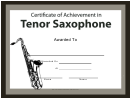 Certificate Of Achievement Template - Tenor Saxophone