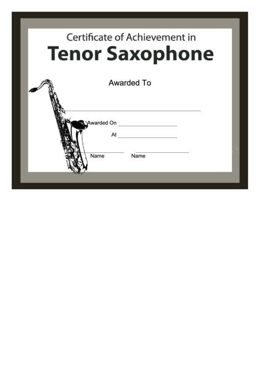 Certificate Of Achievement Template - Tenor Saxophone Printable pdf