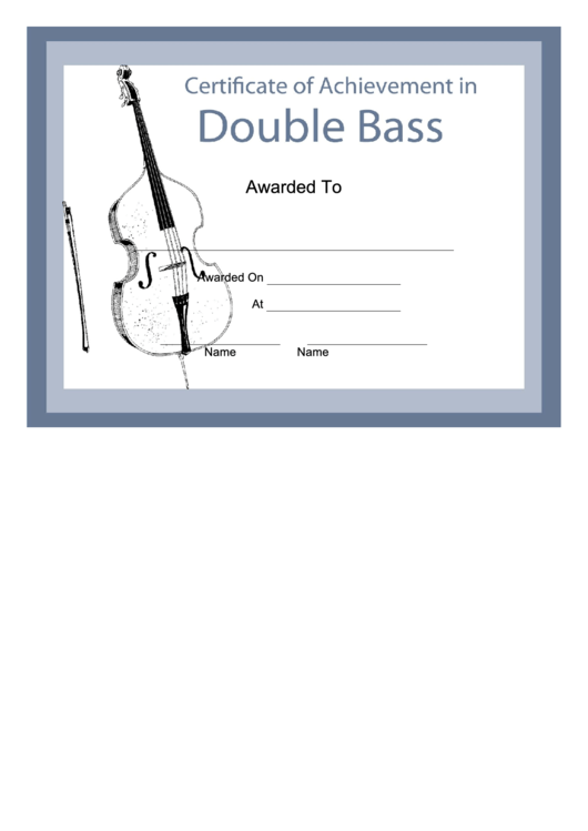 Certificate Of Achievement Template - Double Bass Printable pdf