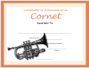 Certificate Of Achievement Template - Cornet