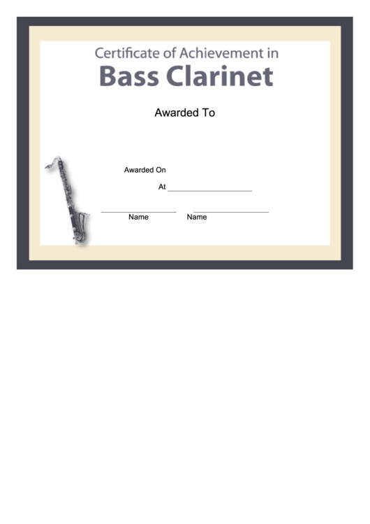 Certificate Of Achievement Template - Bass Clarinet Printable pdf