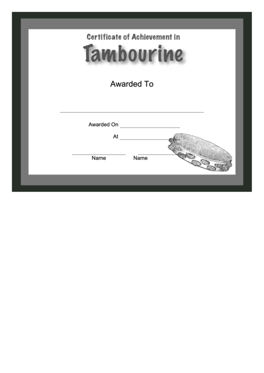 Certificate Of Achievement Template - Tambourine Printable pdf