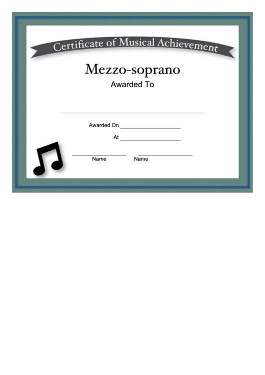 Certificate Of Achievement Template - Mezzo-Soprano Printable pdf