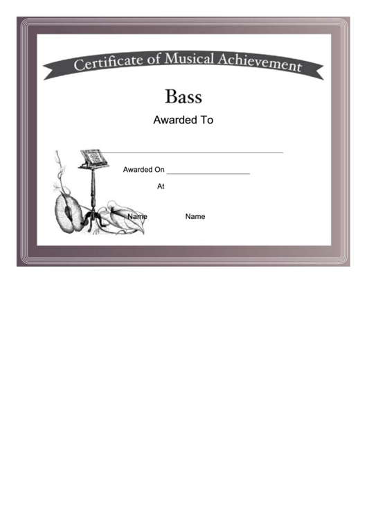 Certificate Of Achievement Template - Bass Printable pdf