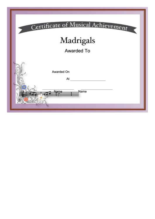 Certificate Of Achievement Template - Madrigals Printable pdf