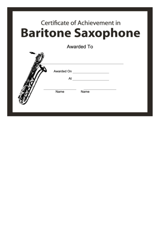 Certificate Of Achievement Template - Baritone Saxophone Printable pdf