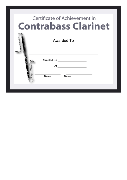 Certificate Of Achievement Template - Contrabass Clarinet Printable pdf