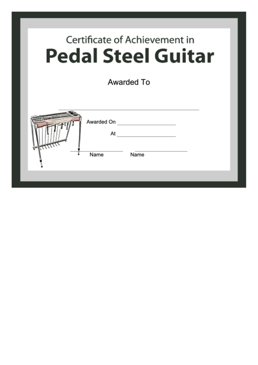 Certificate Of Achievement Template - Pedal Steel Guitar Printable pdf