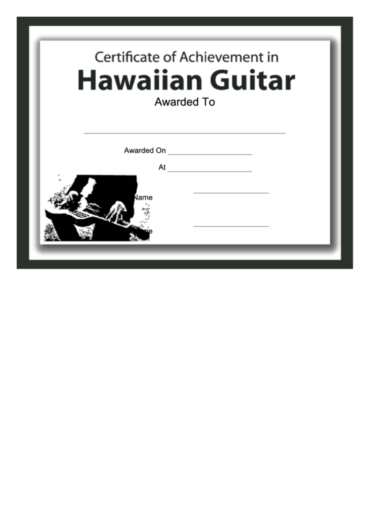 Certificate Of Achievement Template - Hawaiian Guitar Printable pdf