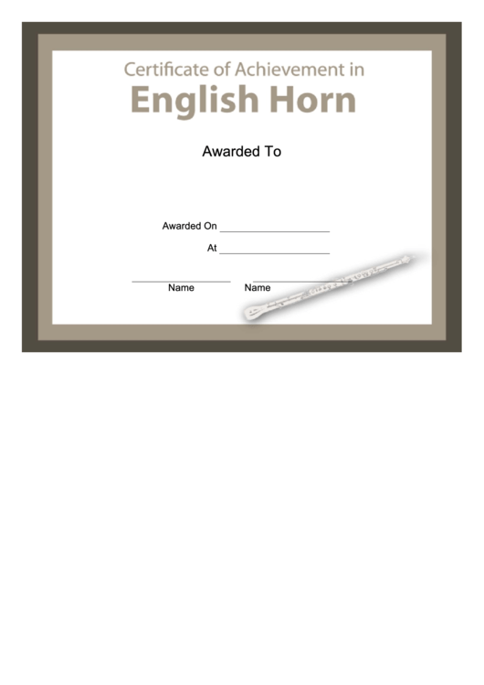 Certificate Of Achievement Template - English Horn Printable pdf