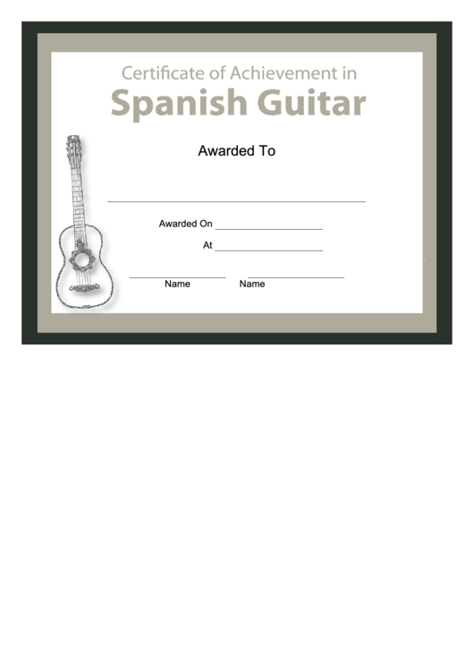 Certificate Of Achievement Template - Spanish Guitar Printable pdf