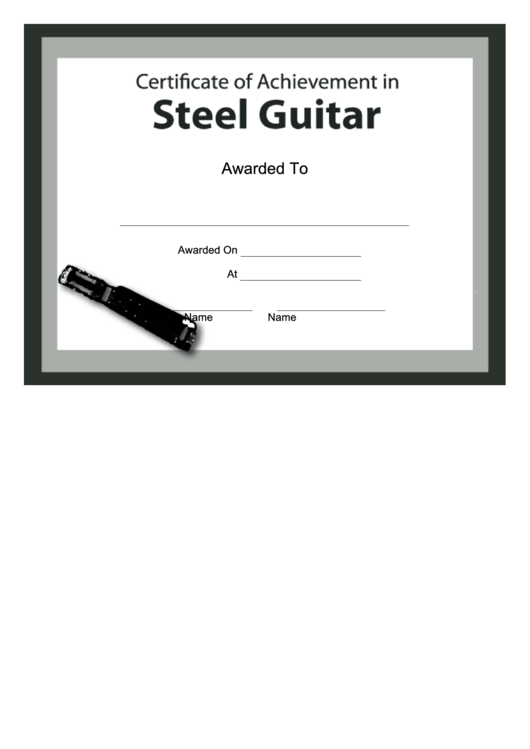 Certificate Of Achievement Template - Steel Guitar Printable pdf