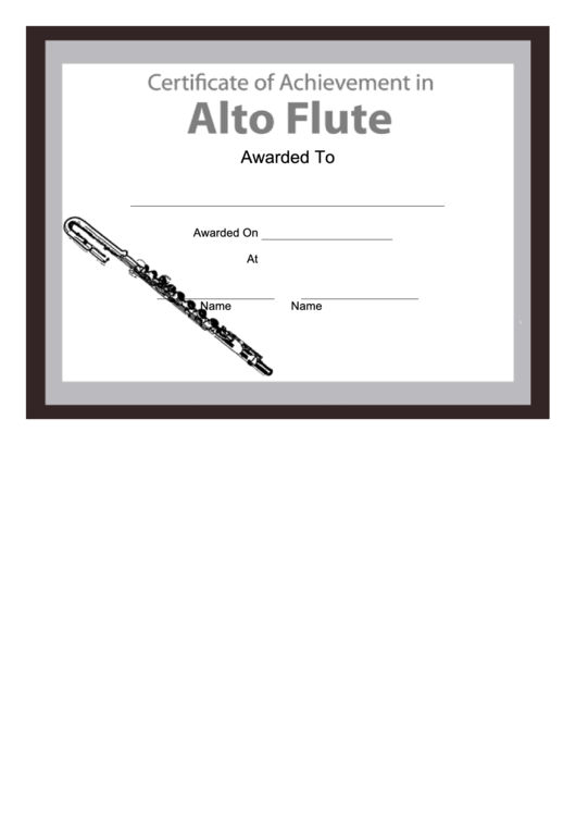 Certificate Of Achievement Template - Alto Flute Printable pdf