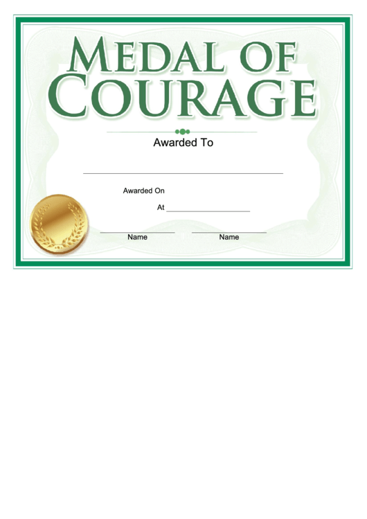 Medal Of Courage Award Certificate Template Printable pdf