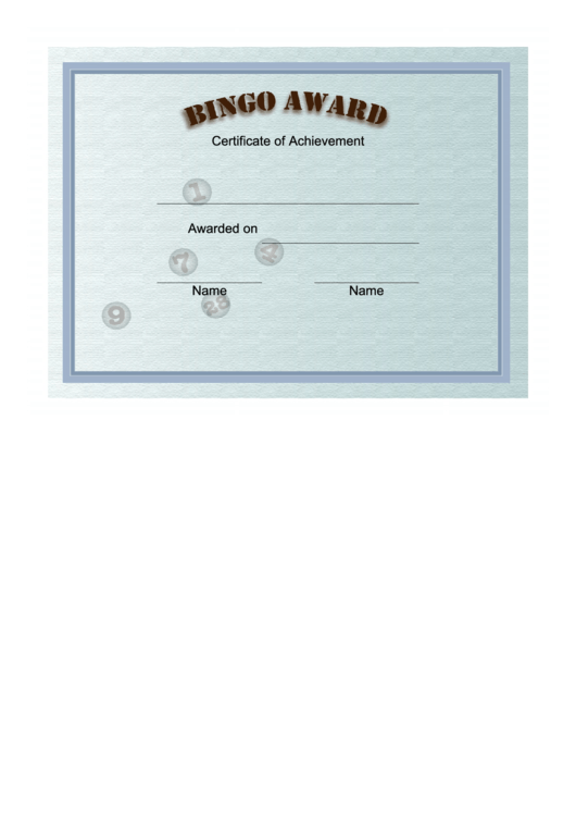 Bingo Award Certificate Template Printable pdf