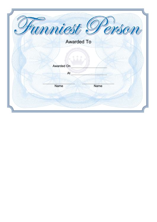 Funniest Person Award Certificate Template Printable pdf