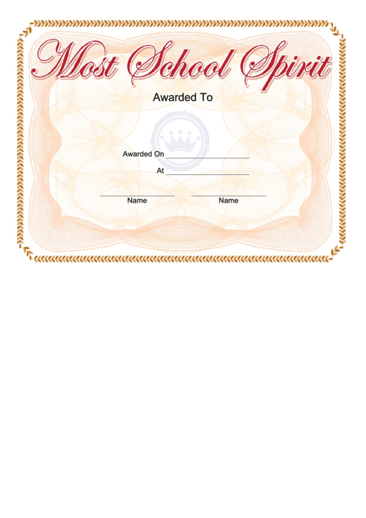 Most School Spirit Award Certificate Template Printable pdf