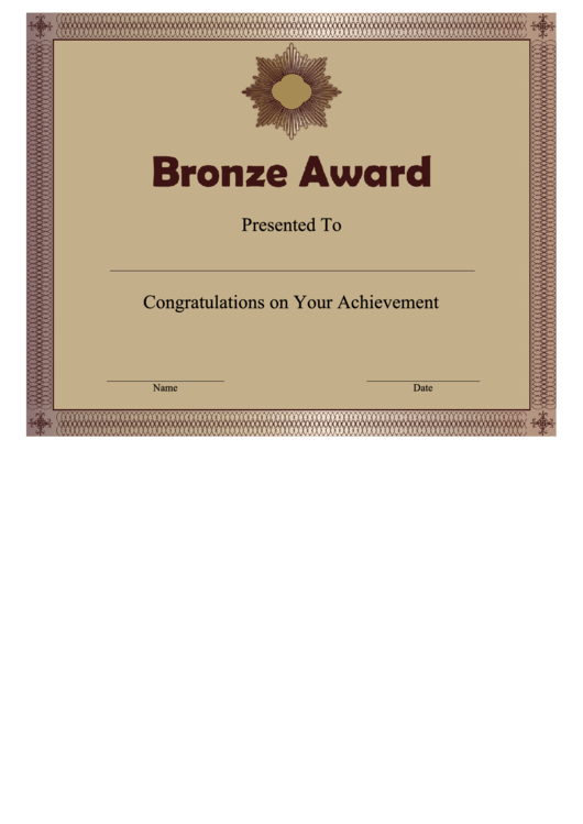 Bronze Award Certificate Template Printable pdf