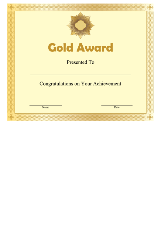 Gold Award Certificate Template Printable pdf