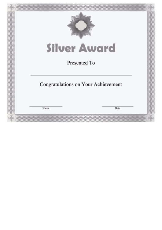 Silver Award Certificate Template Printable pdf