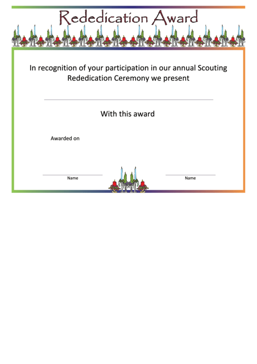 Rededication Award Certificate Template Printable pdf
