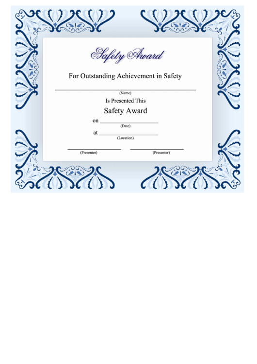 Safety Award Certificate Template Printable pdf