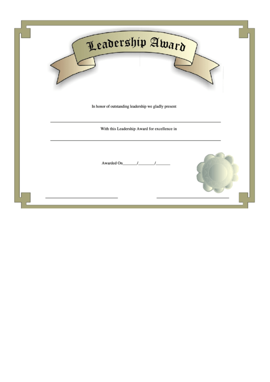 Leadership Award Certificate Template - Golden Ribbon Printable pdf