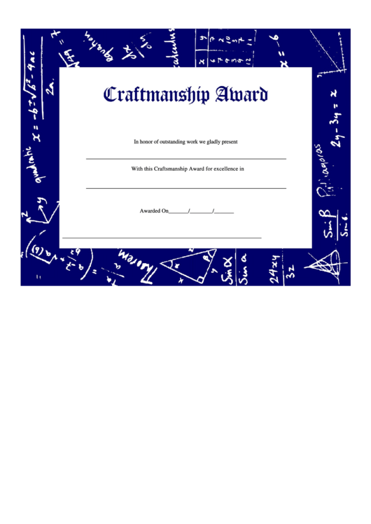 Craftsmanship Award Certificate Template Printable pdf