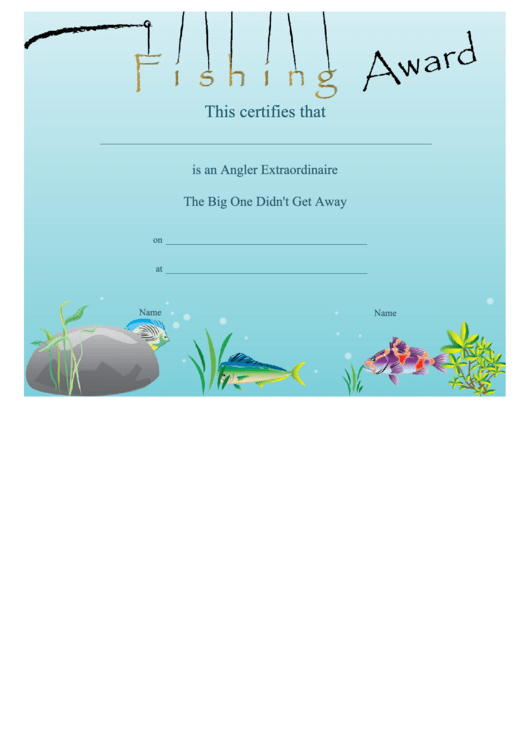 Fishing Award Certificate Template Printable pdf