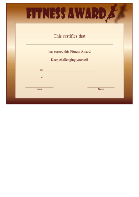 Fitness Award Certificate Template Printable pdf