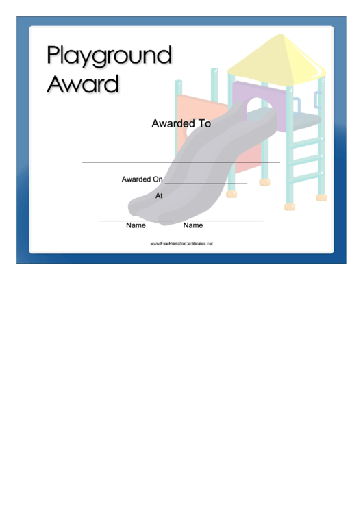 Playground Award Certificate Template Printable pdf