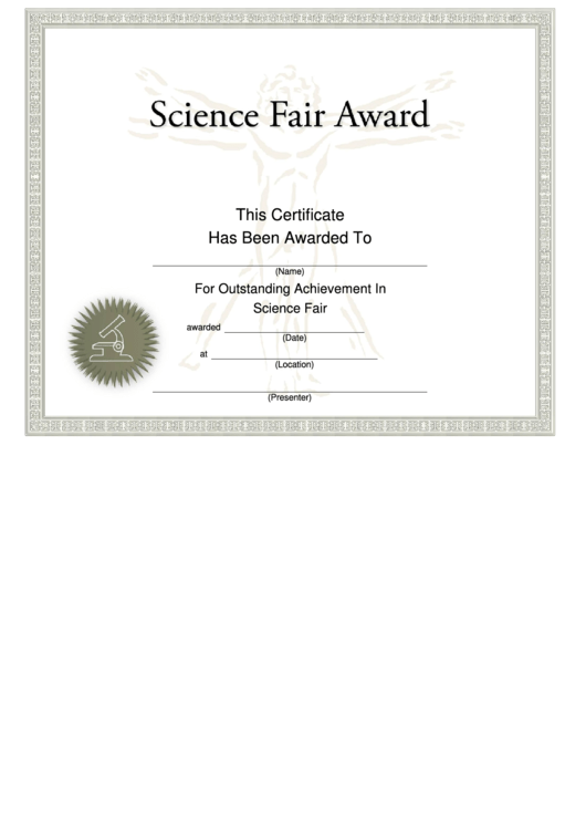 Science Fair Award Certificate Template Printable pdf