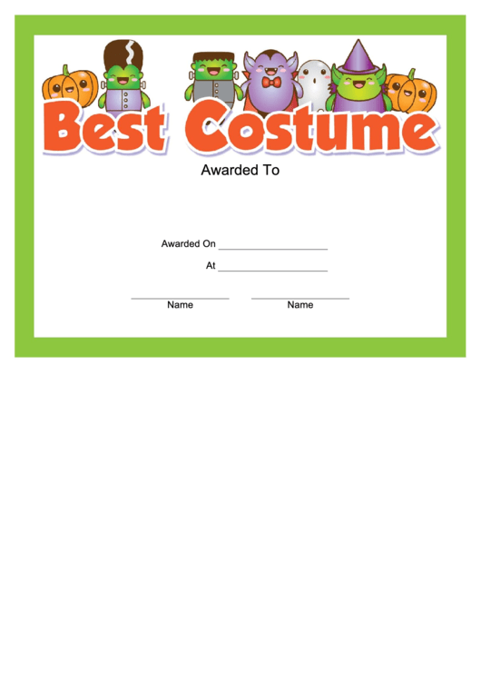 Best Costume Award Certificate Template Printable pdf