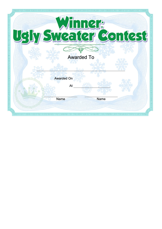Ugly Sweater Contest Award Certificate Template Printable pdf