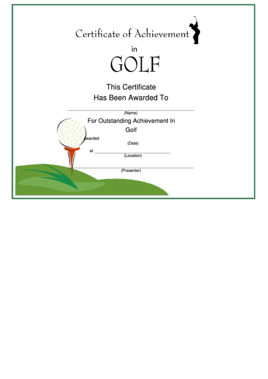 Golf Certificate Of Achievement Template Printable pdf