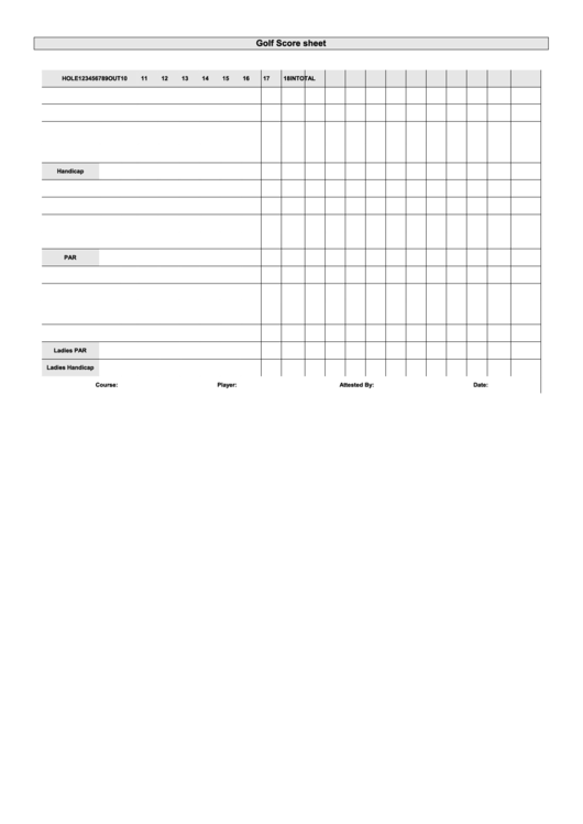 Golf Score Sheets Printable pdf