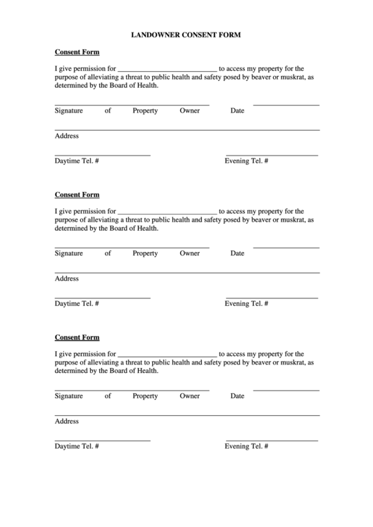 Landowner Consent Form Printable pdf