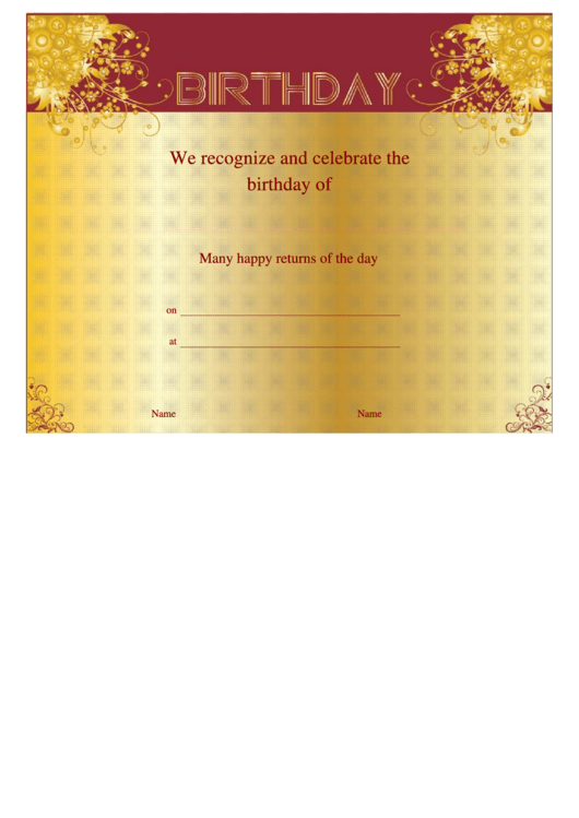 Birthday Certificate Template Printable pdf