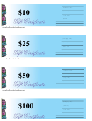 10, 25, 50 & 100 Dollar Gift Certificate Template - Blue