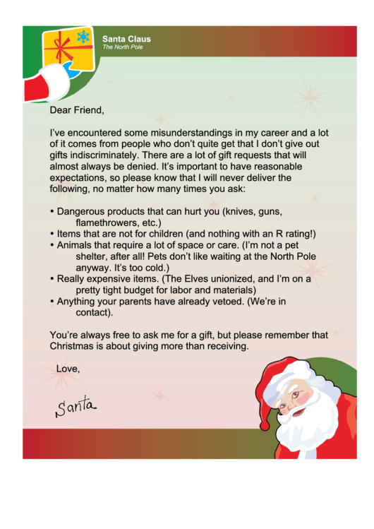 Santa Letter Template Printable pdf