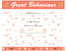 Great Behaviour Certificate Template