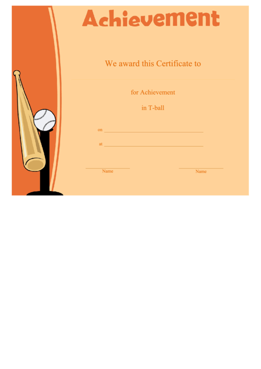 T-Ball Certificate Of Achievement Template Printable pdf