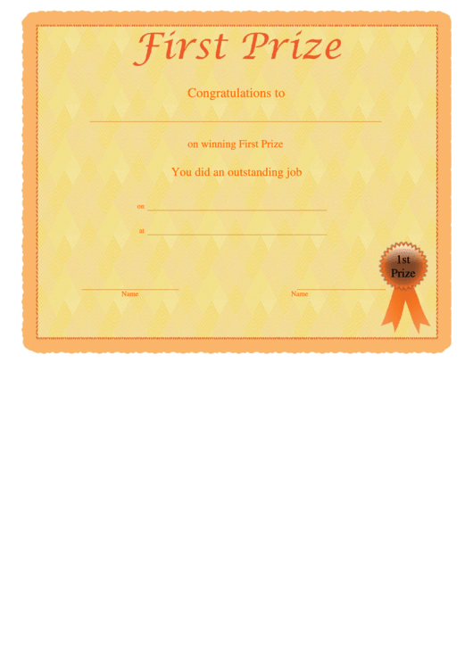 First Prize Certificate Template Printable pdf