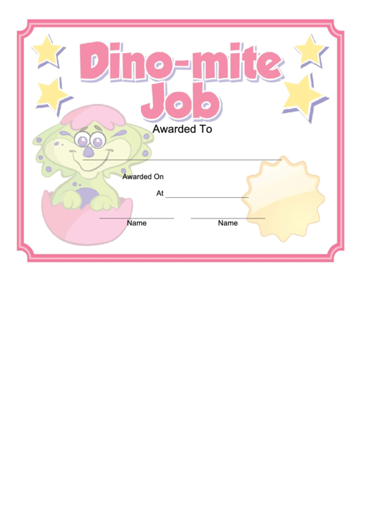 Dino-Mite Job Certificate Template Printable pdf