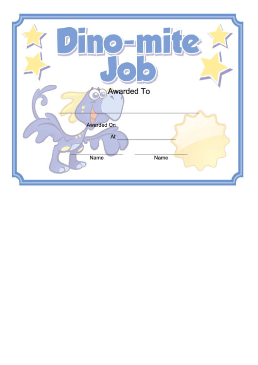 Dino-Mite Job Certificate Template Printable pdf