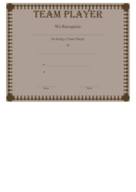 Team Player Certificate Template Printable pdf
