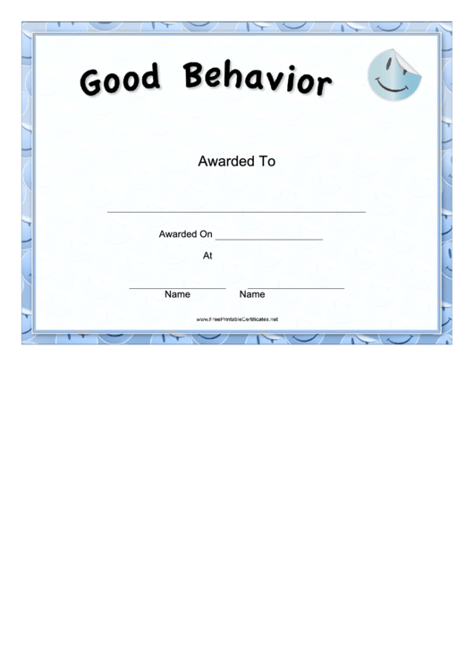 Good Behavior Certificate Template Printable pdf
