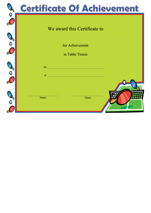 Table Tennis Certificate Of Achievement Template Printable Pdf Download