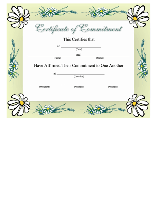 Certificate Of Commitment Template - Chamomile Printable pdf